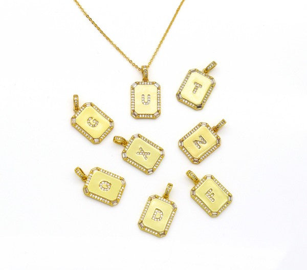 Gold Filled Tile Initial Letter Necklace