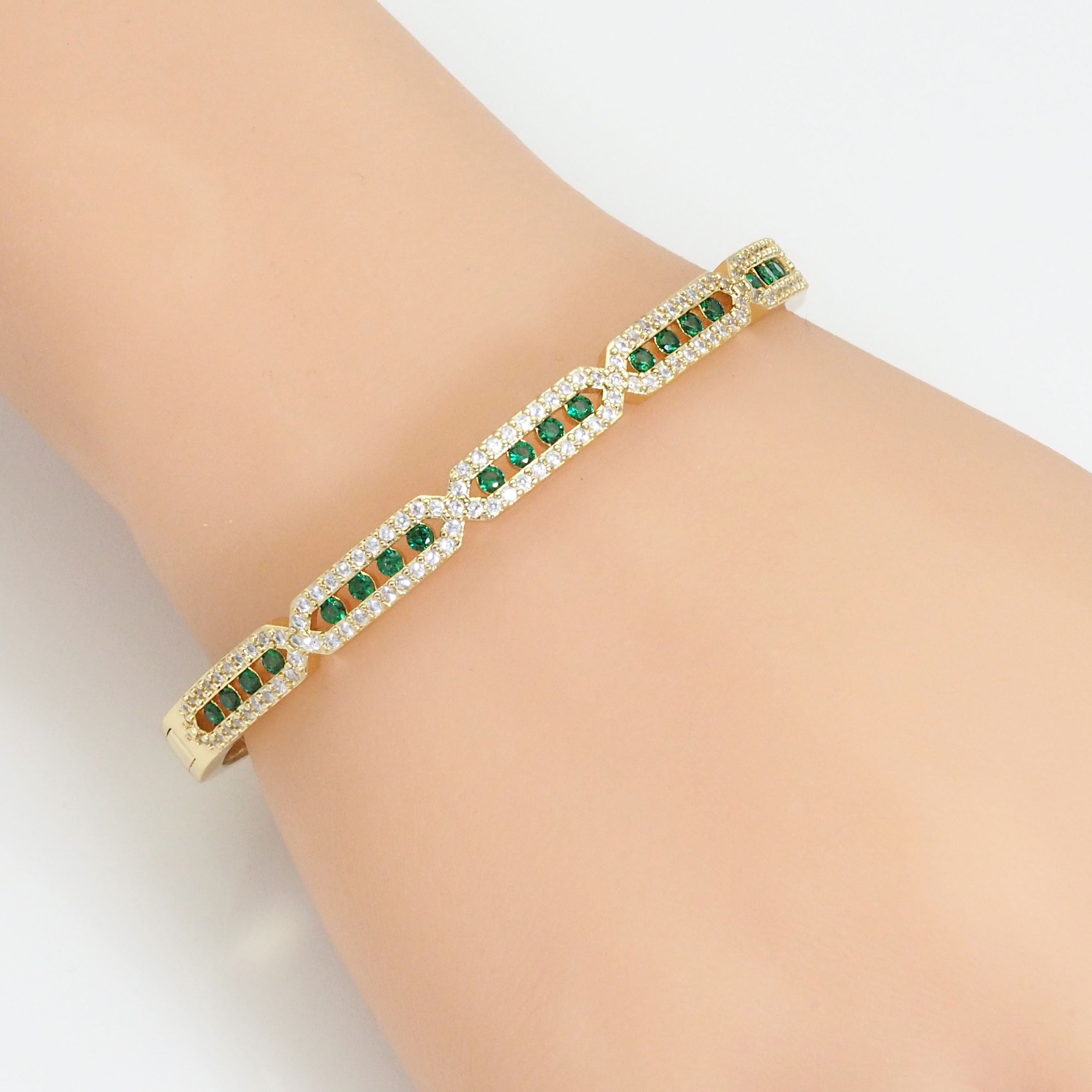 Colorful CZ Gold Long Oval Link Bracelet