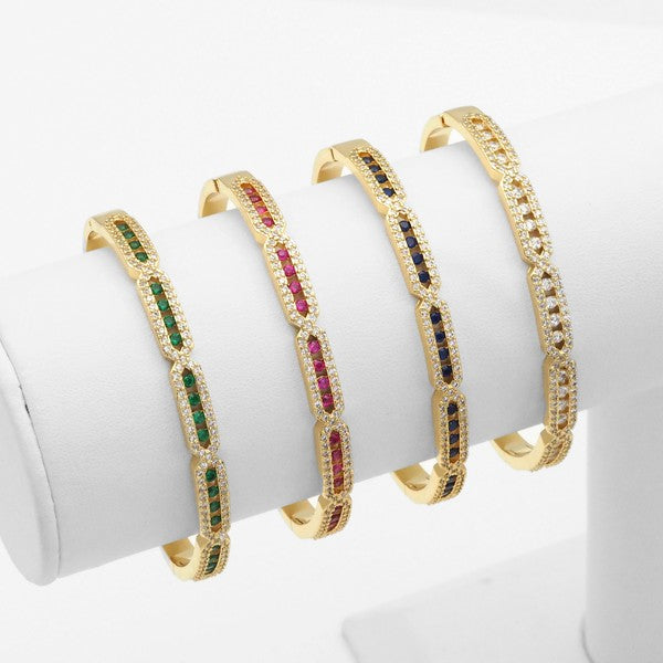 Colorful CZ Gold Long Oval Link Bracelet