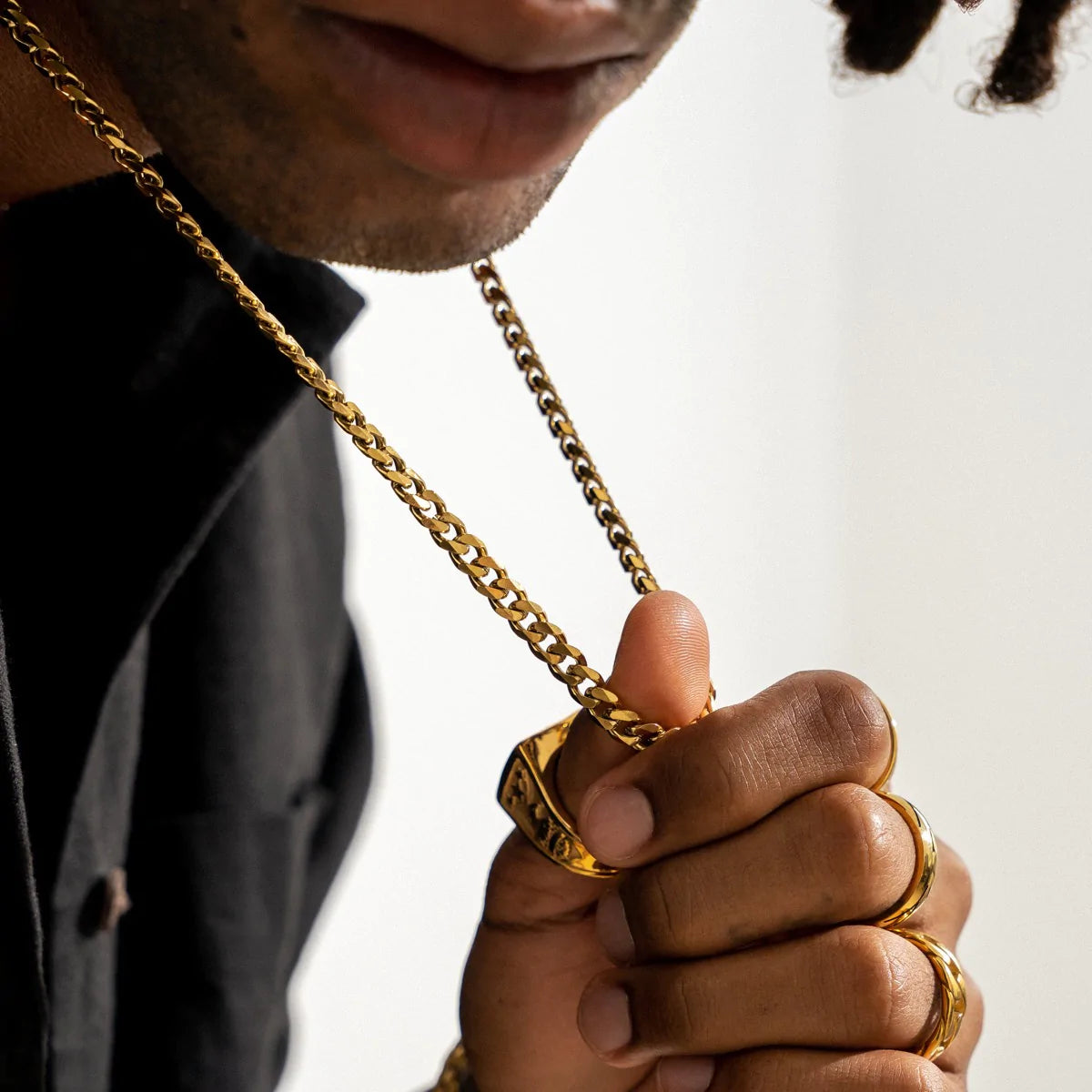 MEN'S CURB CHAIN NECKLACE - 18K GOLD PLATED