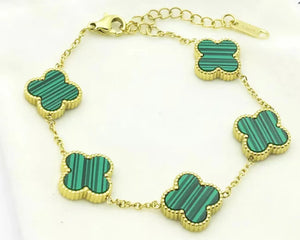 Clover Necklace, Four Leaf Clover necklace and bracelet set. 18k Gold plated.